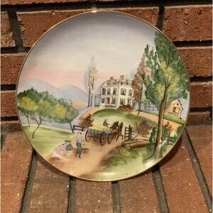 Currier & Ives Print "The Farmers Home-Autumn" Glass Decorative Plate 10"‎